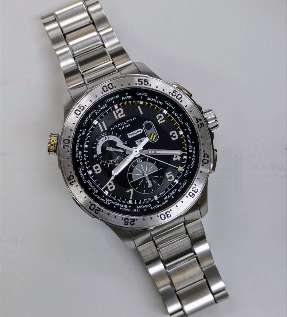 美品　ハミルトン H767140 カーキ アビエーション ワールドタイマークロノ