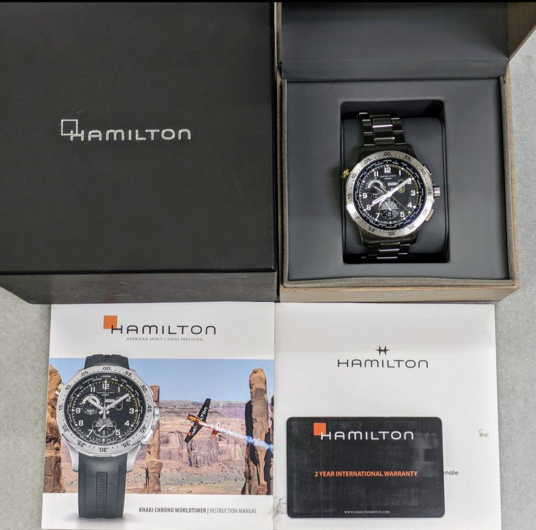 美品　ハミルトン H767140 カーキ アビエーション ワールドタイマークロノ