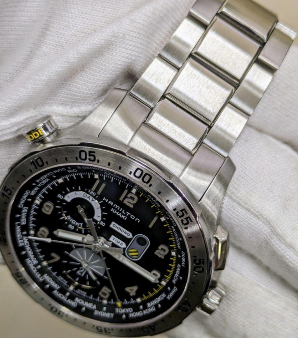 美品　ハミルトン H767140 カーキ アビエーション ワールドタイマークロノ