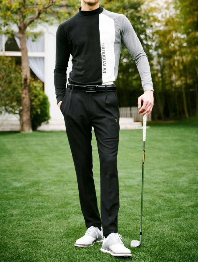 値下げ★ウノピュウ L/S MOCK NECK STRIPE メンズL 黒