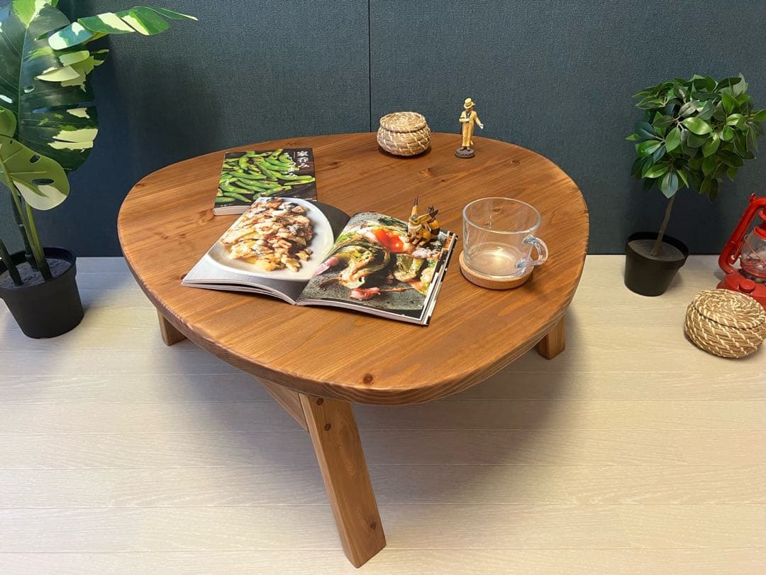 【送料無料】 ローテーブル おにぎり 約70cm 杉 ブラウン 折り畳み 木組脚