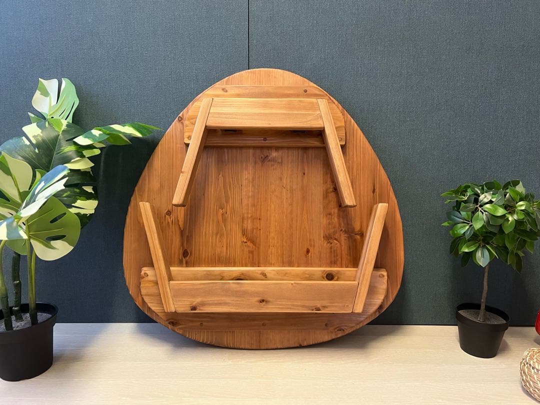 【送料無料】 ローテーブル おにぎり 約70cm 杉 ブラウン 折り畳み 木組脚