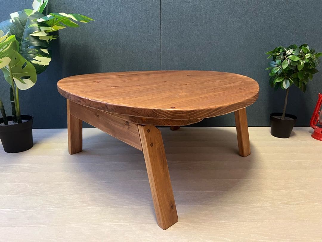 【送料無料】 ローテーブル おにぎり 約70cm 杉 ブラウン 折り畳み 木組脚