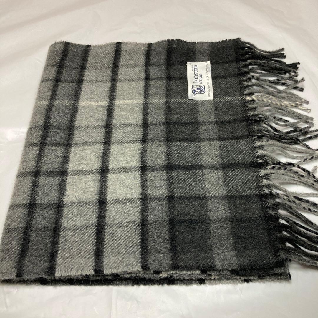 美品 ジョンストンズ カシミヤ100％ マフラー グレー チェック