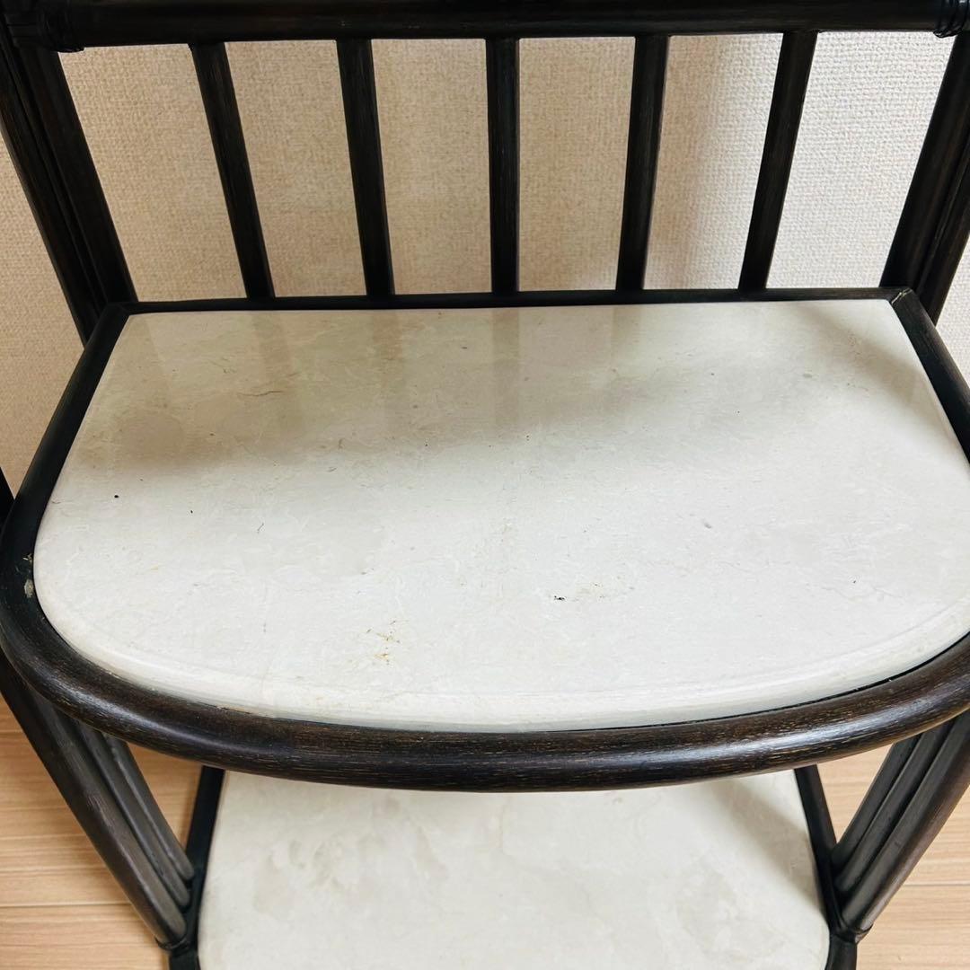 アンティーク調 ラタンフレーム 大理石風 3段ラック レトロ家具