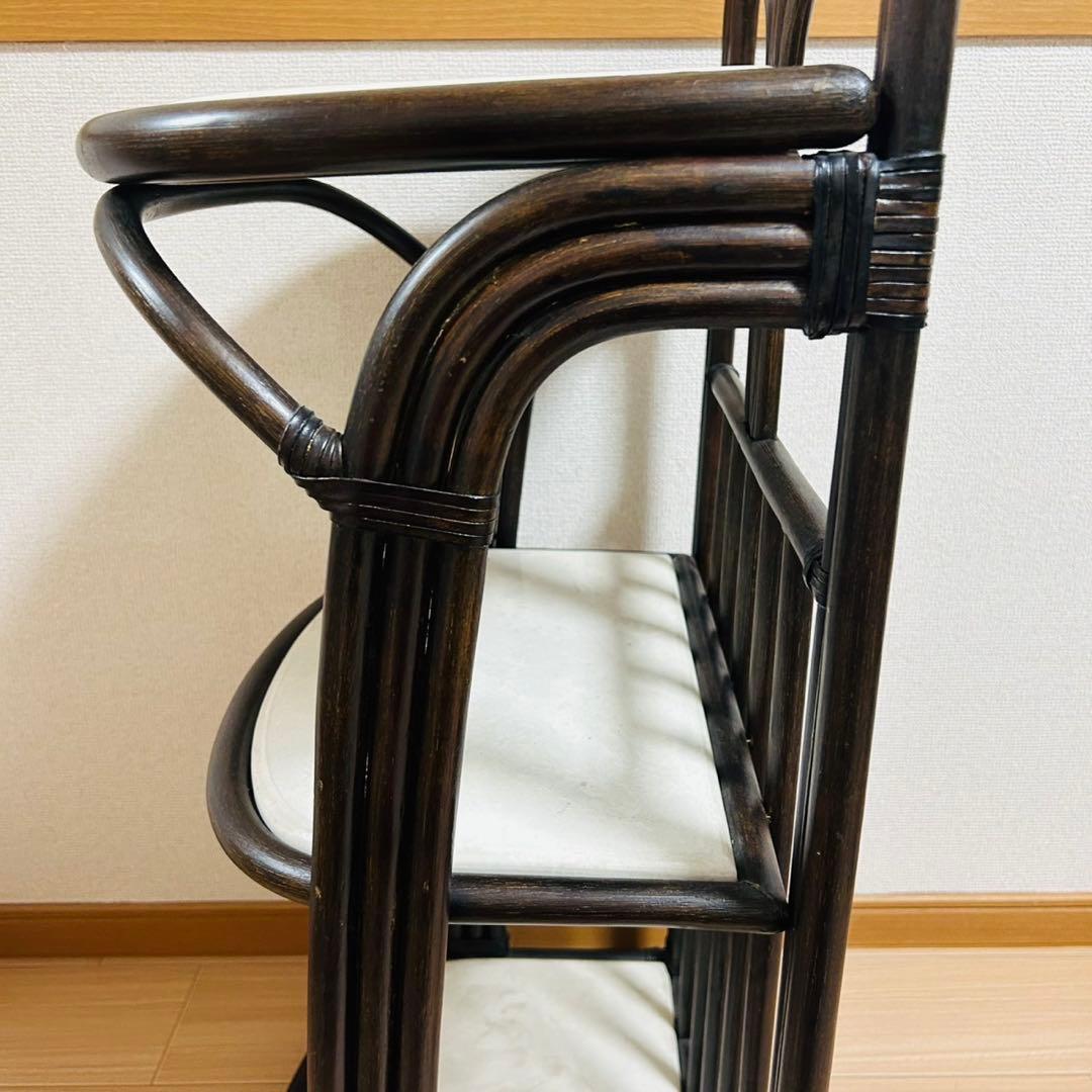 アンティーク調 ラタンフレーム 大理石風 3段ラック レトロ家具