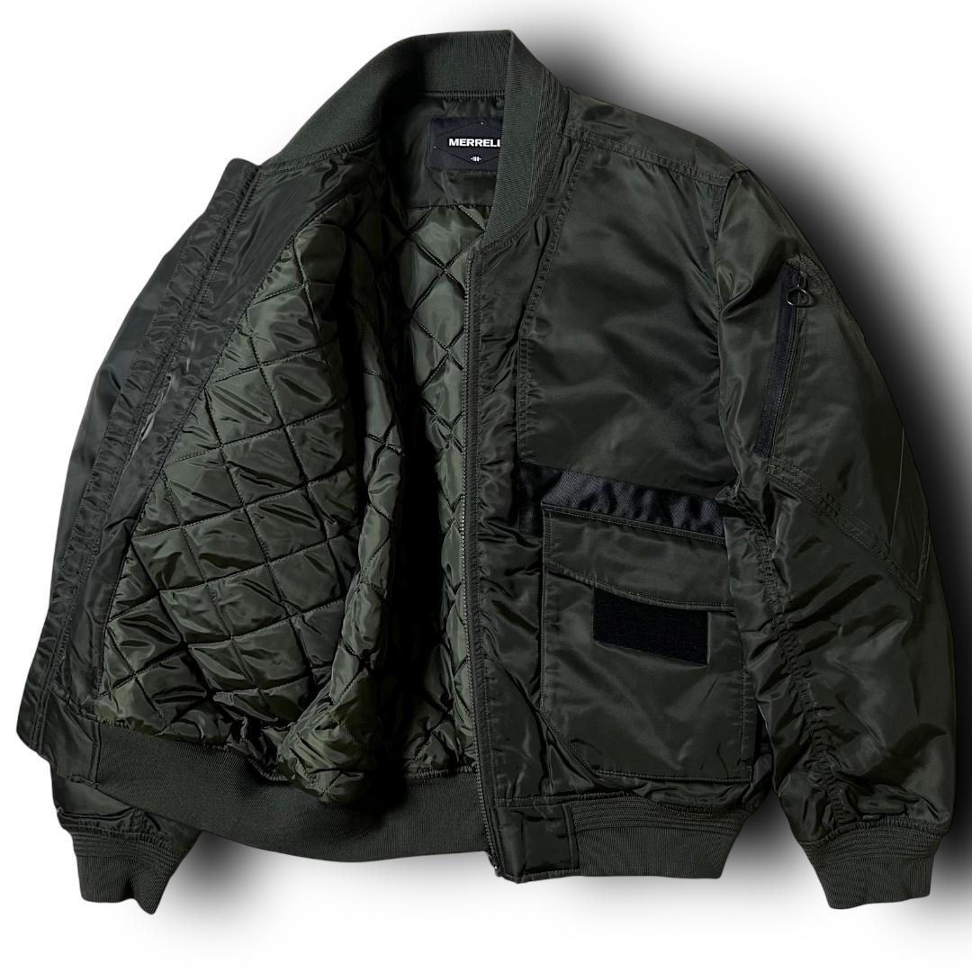 L メレル 裏地キルティング ボンバージャケット MA-1 オリーブ系