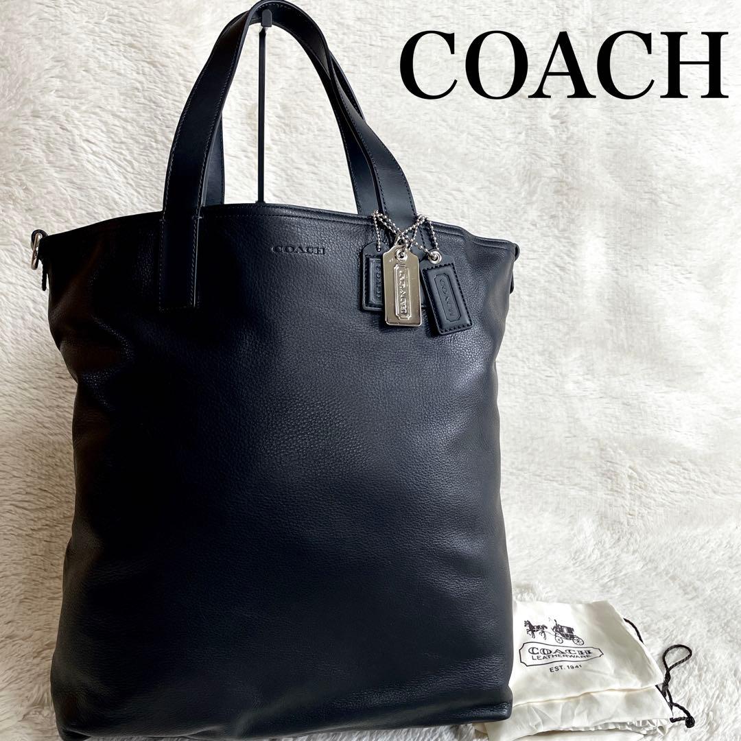 美品 COACH コーチ オールレザー トートバッグ 肩がけ ロゴ ブラック 黒