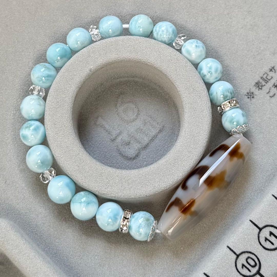 五福天珠&ラリマー　ブレスレット　内径約16cm