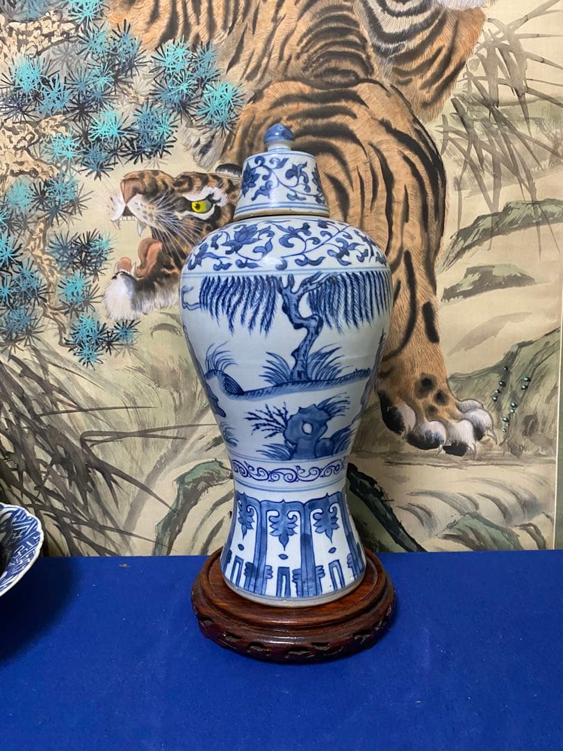 清時代　青花梅瓶　蓋付　中国美術　骨董品