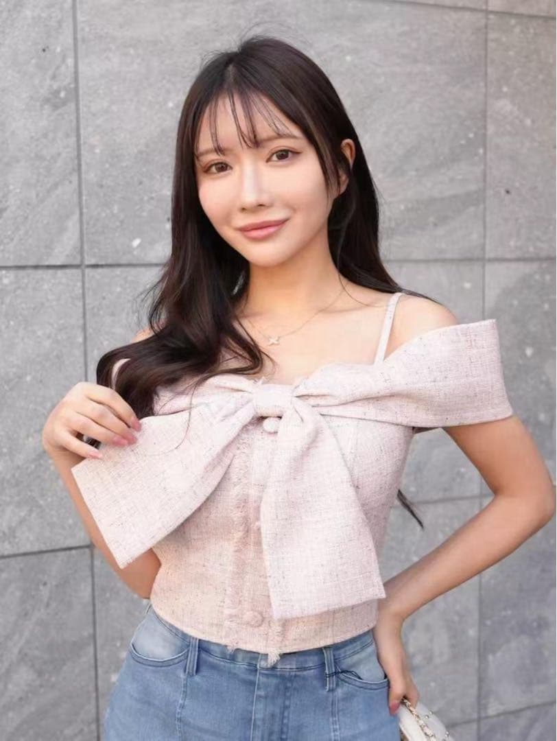 LIP SERVICE ツイードリボンオフショルトップス 4色