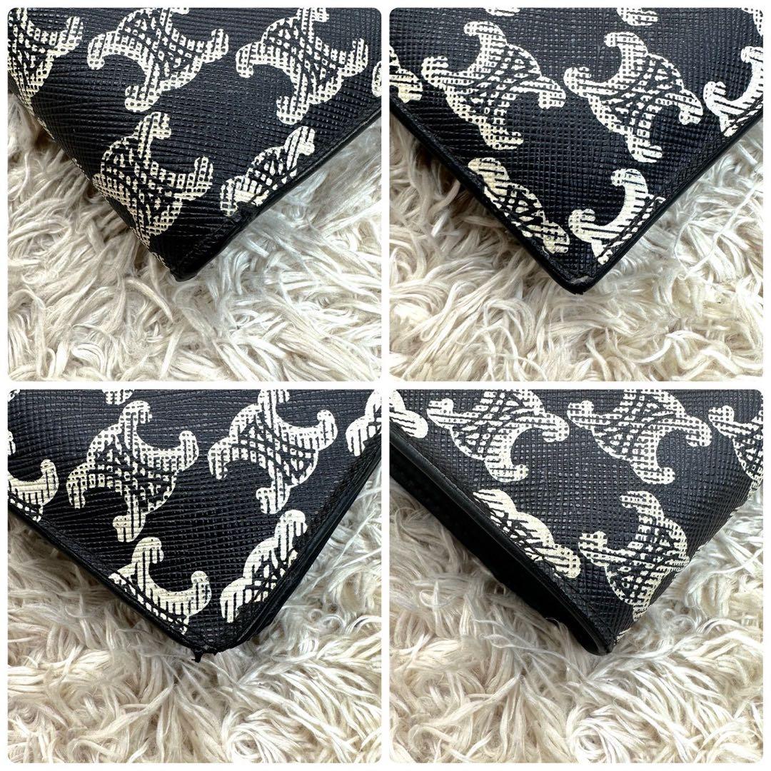 【美品】セリーヌ 二つ折り財布 ブラック トリオンフ マカダム レザー メンズ