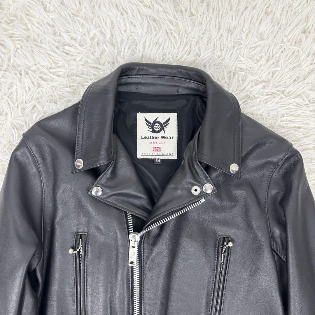 英国製 666 Leather Wear ダブルライダースジャケット 黒 34