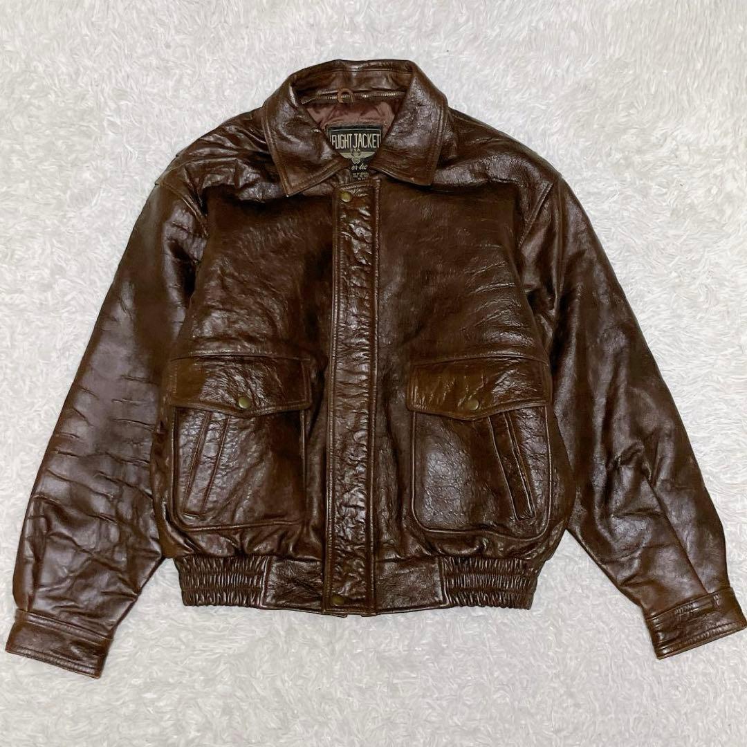 vintage A-2 レザーフライトジャケット 羊革 本革 短丈 ブラウン