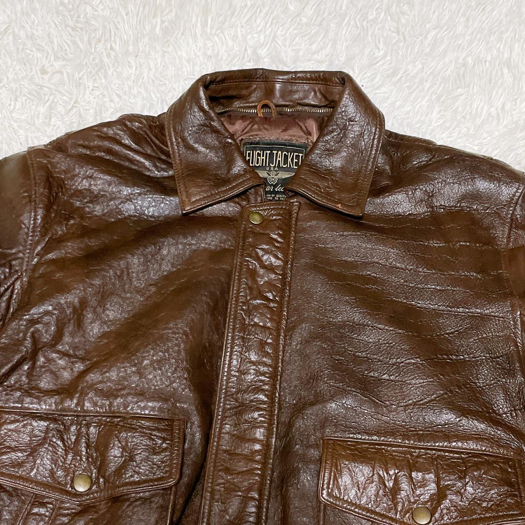 vintage A-2 レザーフライトジャケット 羊革 本革 短丈 ブラウン