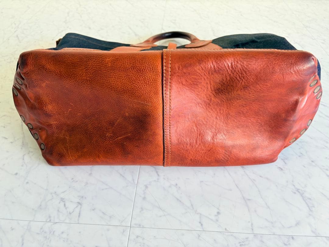 トッシー 希少 美品 RRL デニム レザー トート バッグ