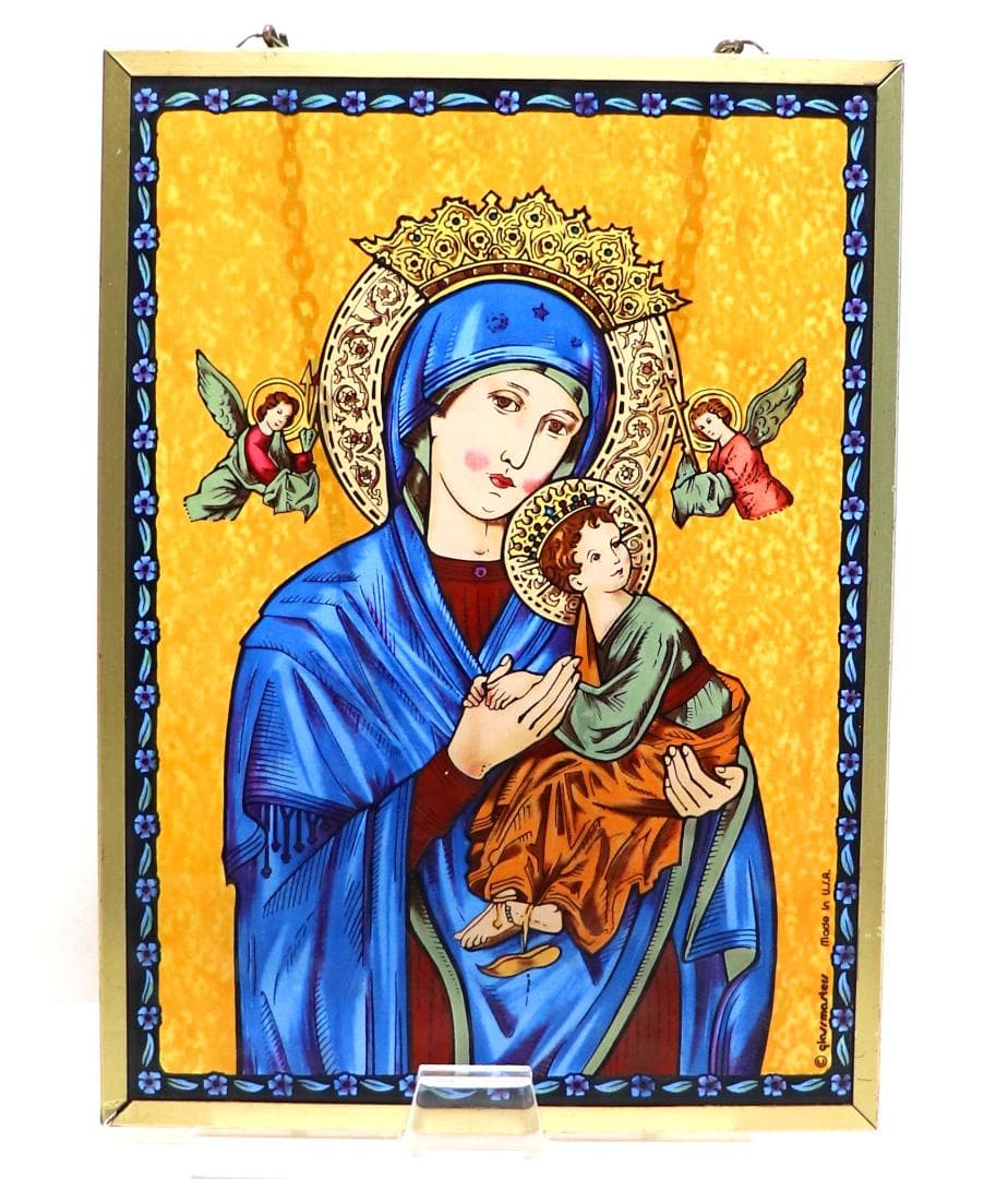 マドンナ&チャイルド 聖母マリア キリスト 天使 ヴィンテージ ステンドグラス