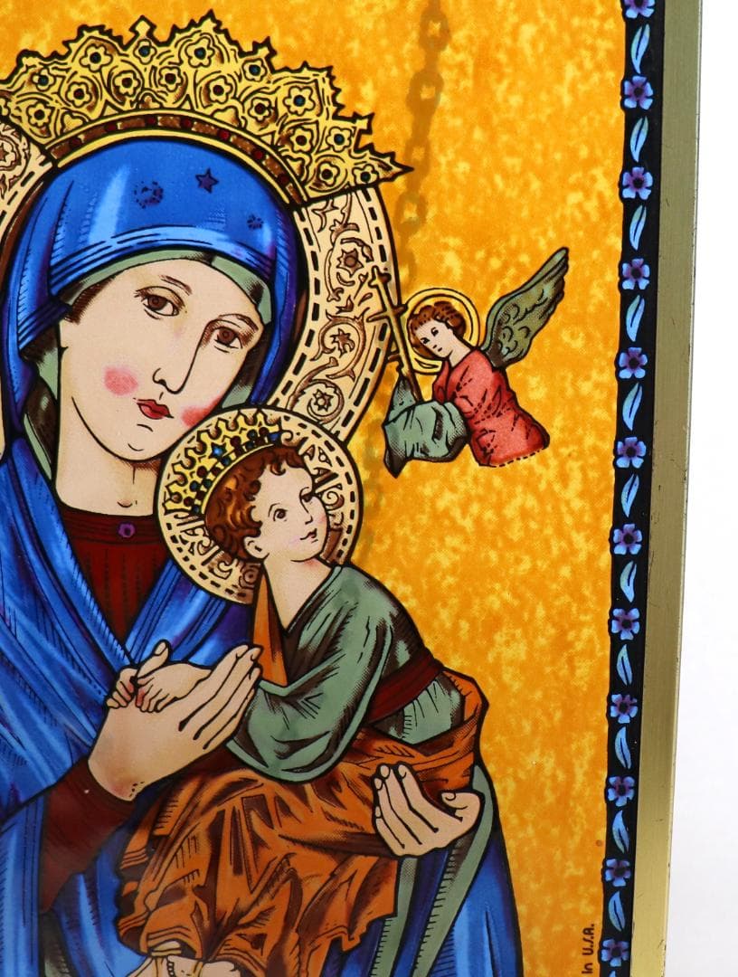 マドンナ&チャイルド 聖母マリア キリスト 天使 ヴィンテージ ステンドグラス
