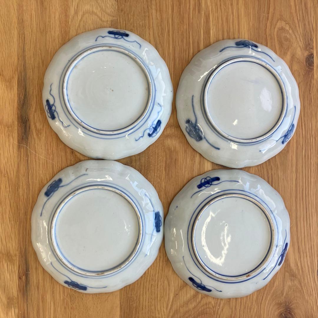 値下げ！明治時代　古伊万里 6寸皿 4枚セット 色絵 中皿 金彩 ベロ藍　蔵出し