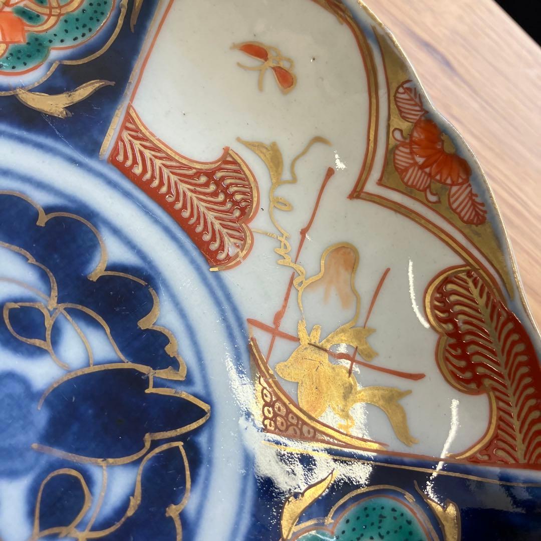 値下げ！明治時代　古伊万里 6寸皿 4枚セット 色絵 中皿 金彩 ベロ藍　蔵出し
