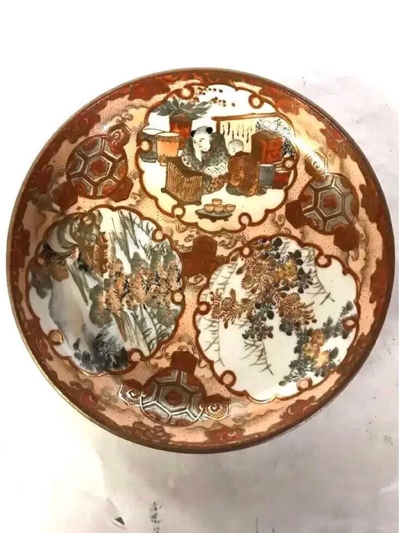 九谷焼：織田製　赤絵五寸中皿(十枚)