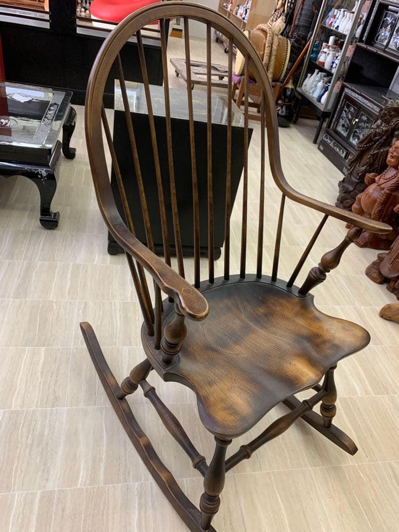 希少　飛騨産業　キツツキ　木製ロッキングチェア ダークブラウン