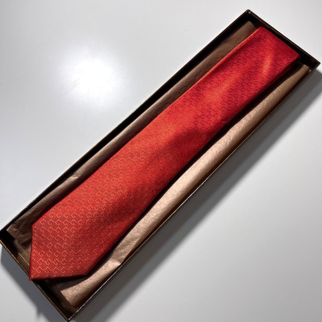 美品 GUCCI ネクタイ シルク100% オレンジ GG柄