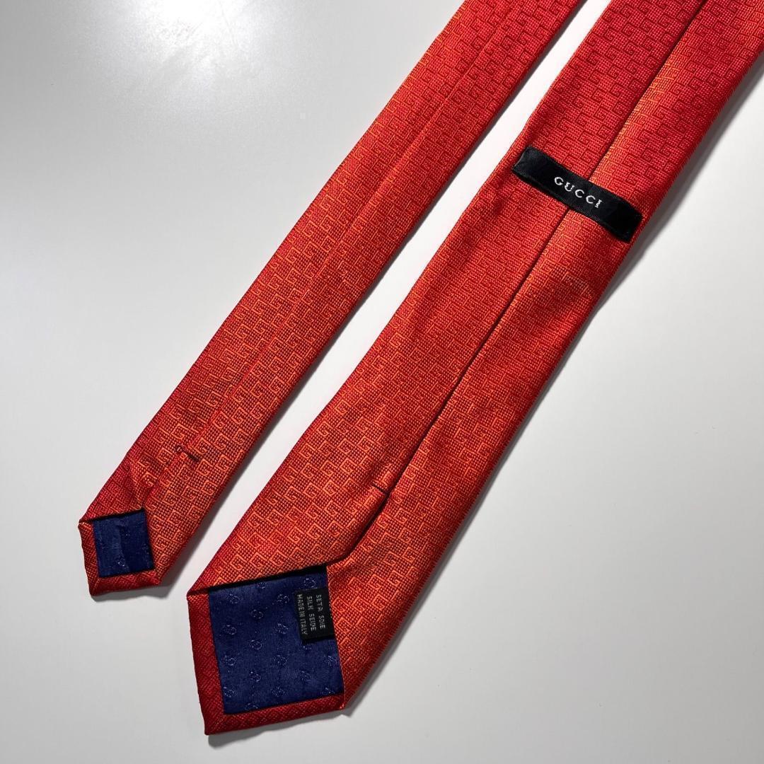 美品 GUCCI ネクタイ シルク100% オレンジ GG柄