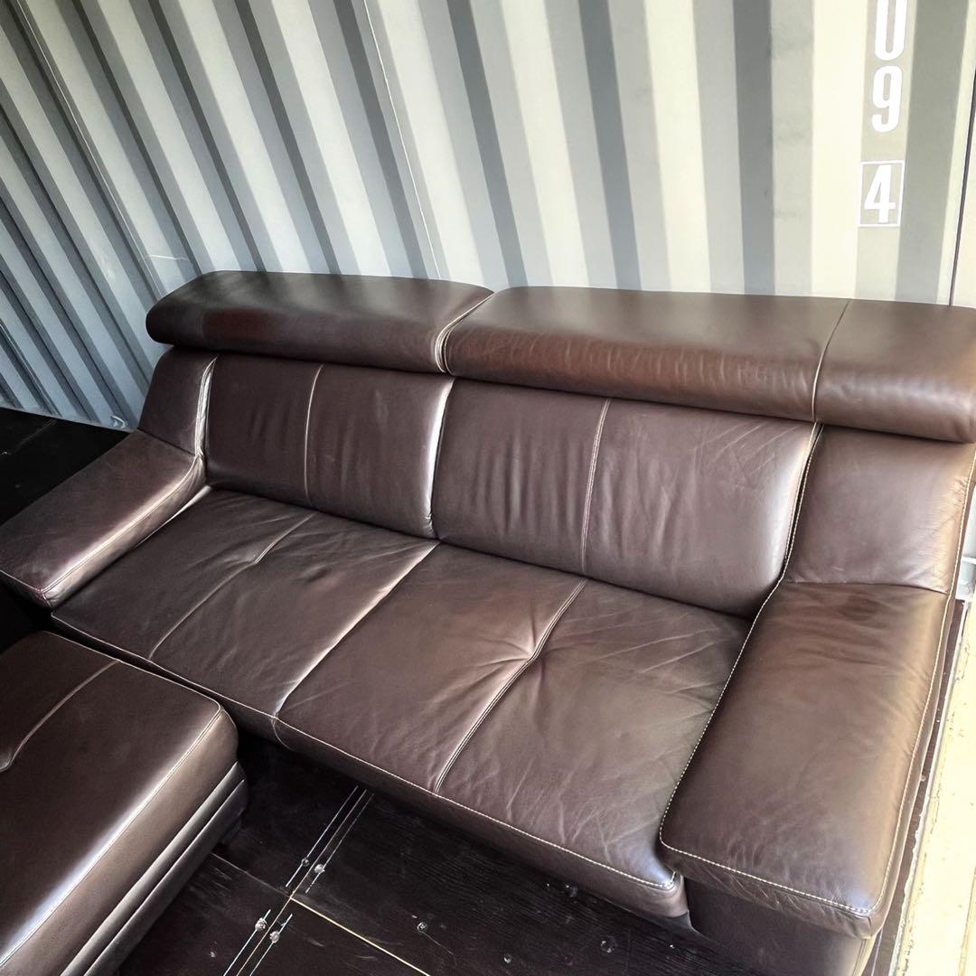 取付無料！カリモク家具 ZU53 本革リダークブラウンソファ・オットマン✨