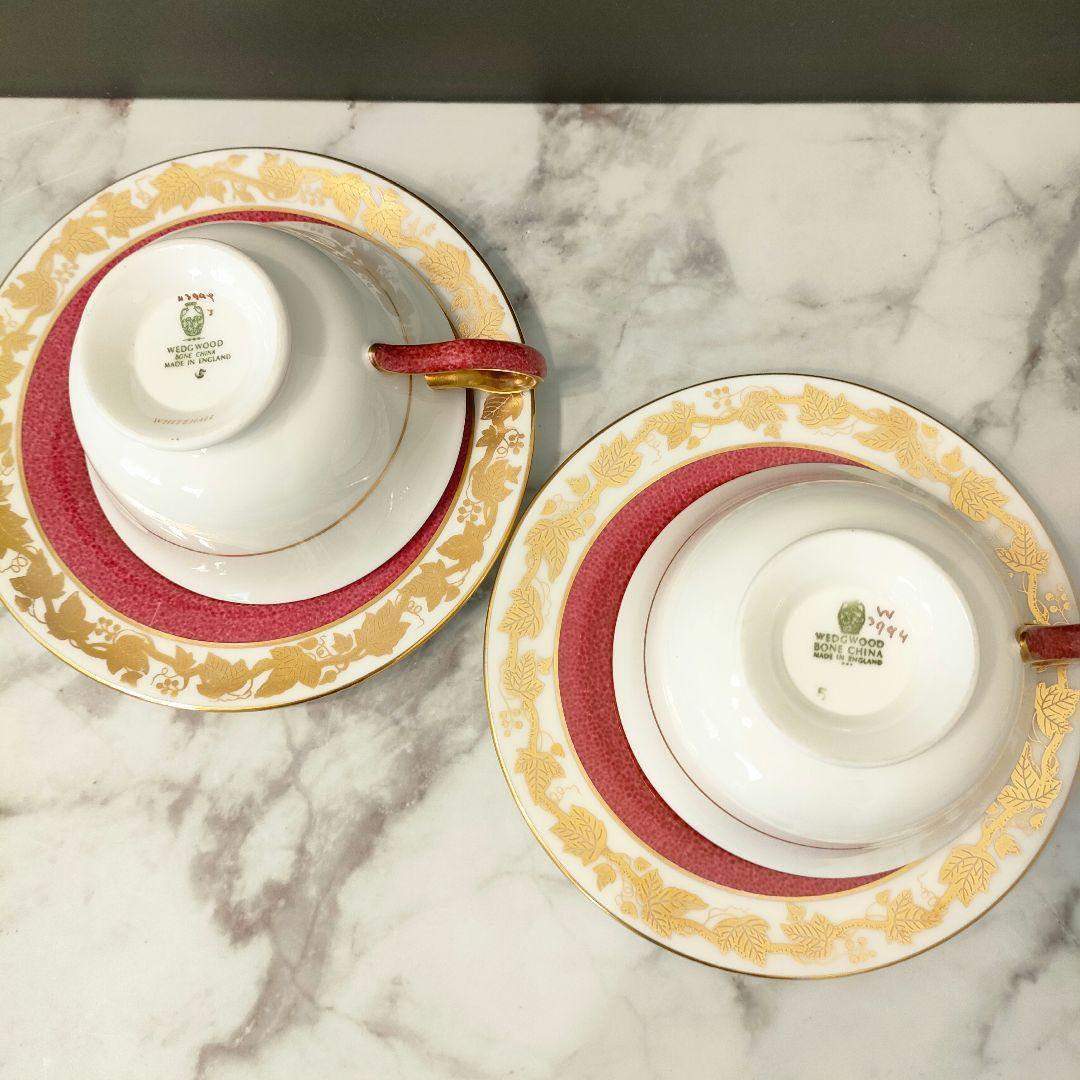 希少品★ウェッジウッド ホワイトホール パウダー 2客セット ルビー ゴールド