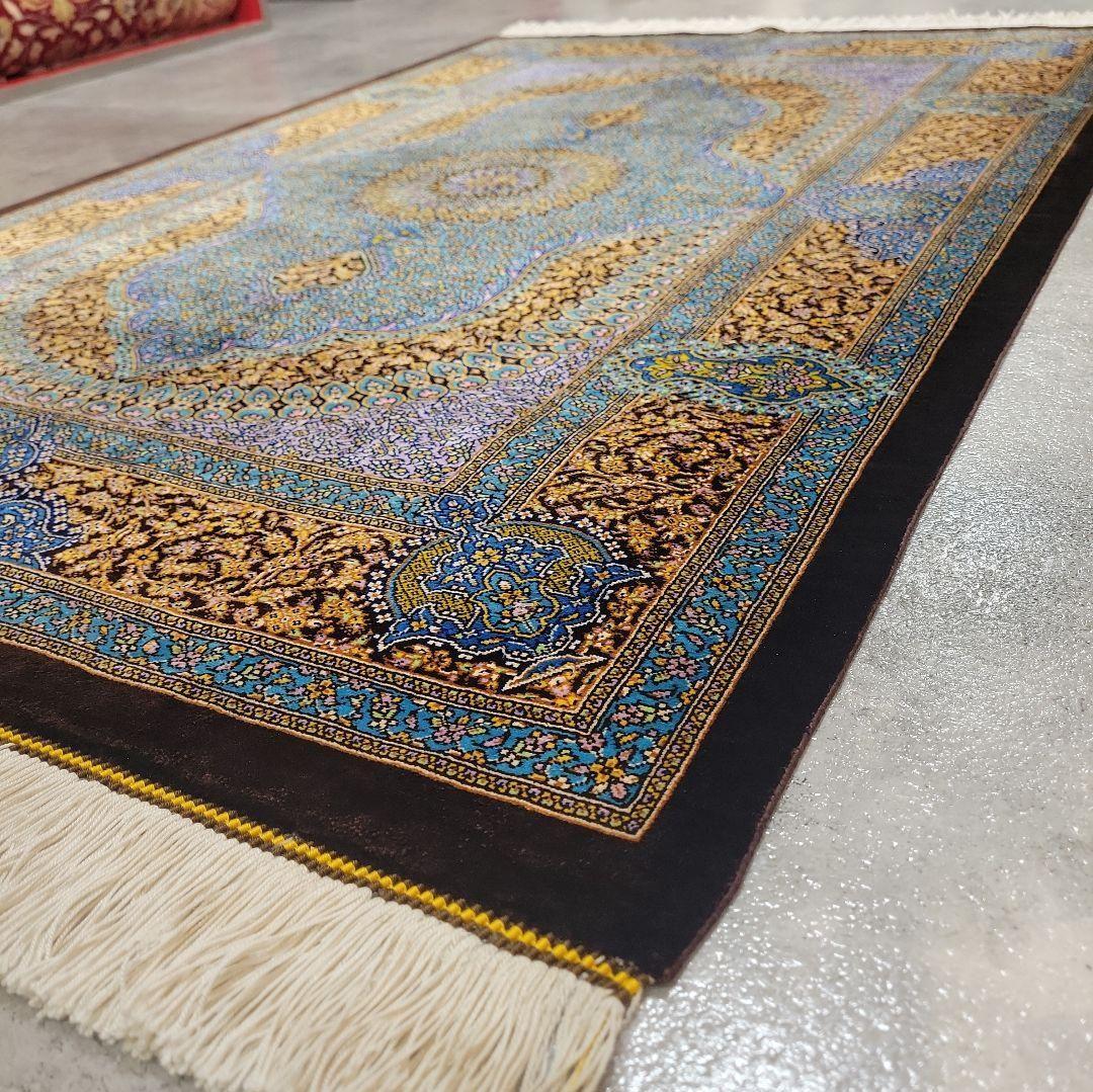 116X79cm ペルシャ手織りクム産シルク絨毯(664)ラグ・マット・素敵