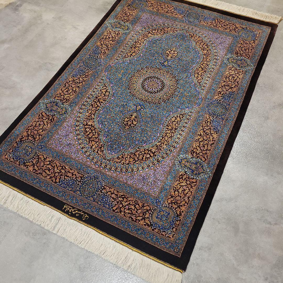 116X79cm ペルシャ手織りクム産シルク絨毯(664)ラグ・マット・素敵