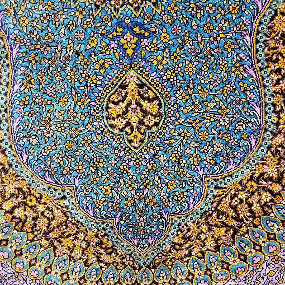 116X79cm ペルシャ手織りクム産シルク絨毯(664)ラグ・マット・素敵