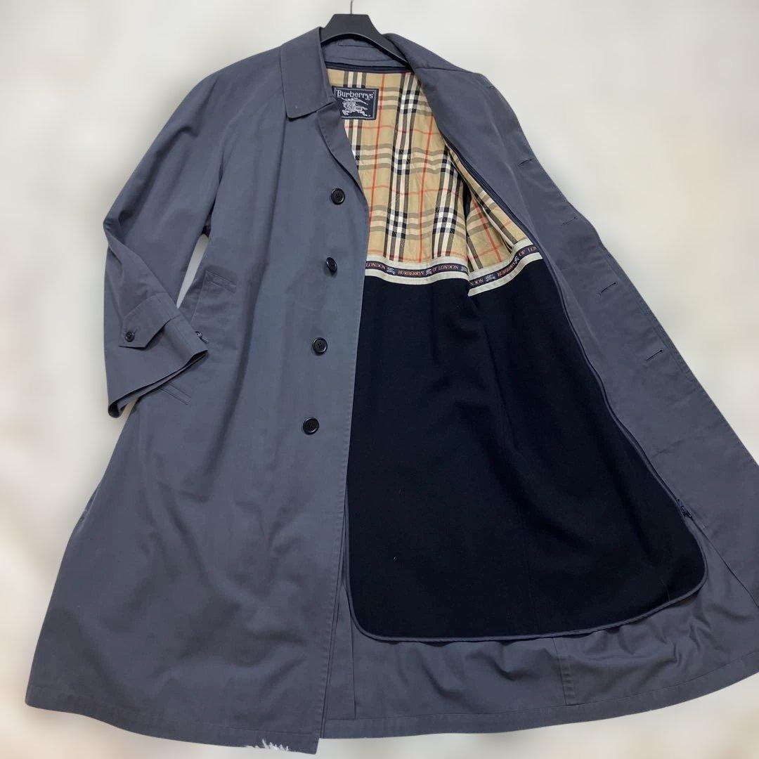 極美品 バーバリー ステンカラーコートマキシ丈ライナー付 ノバチェック グレーM