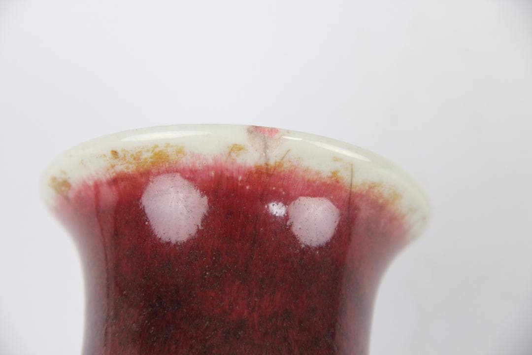 中国美術 清代 官窯 窯変紅釉 郎窯紅　花瓶 中国　時代物　欠けあり ED5-8