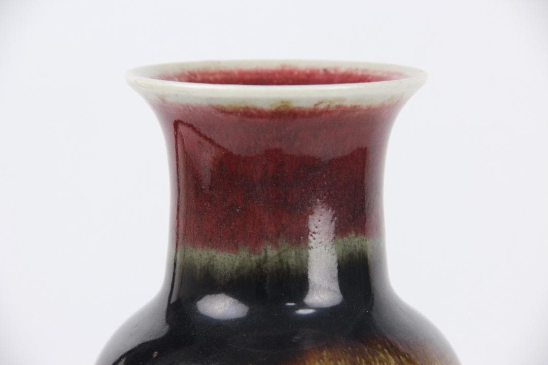 中国美術 清代 官窯 窯変紅釉 郎窯紅　花瓶 中国　時代物　欠けあり ED5-8