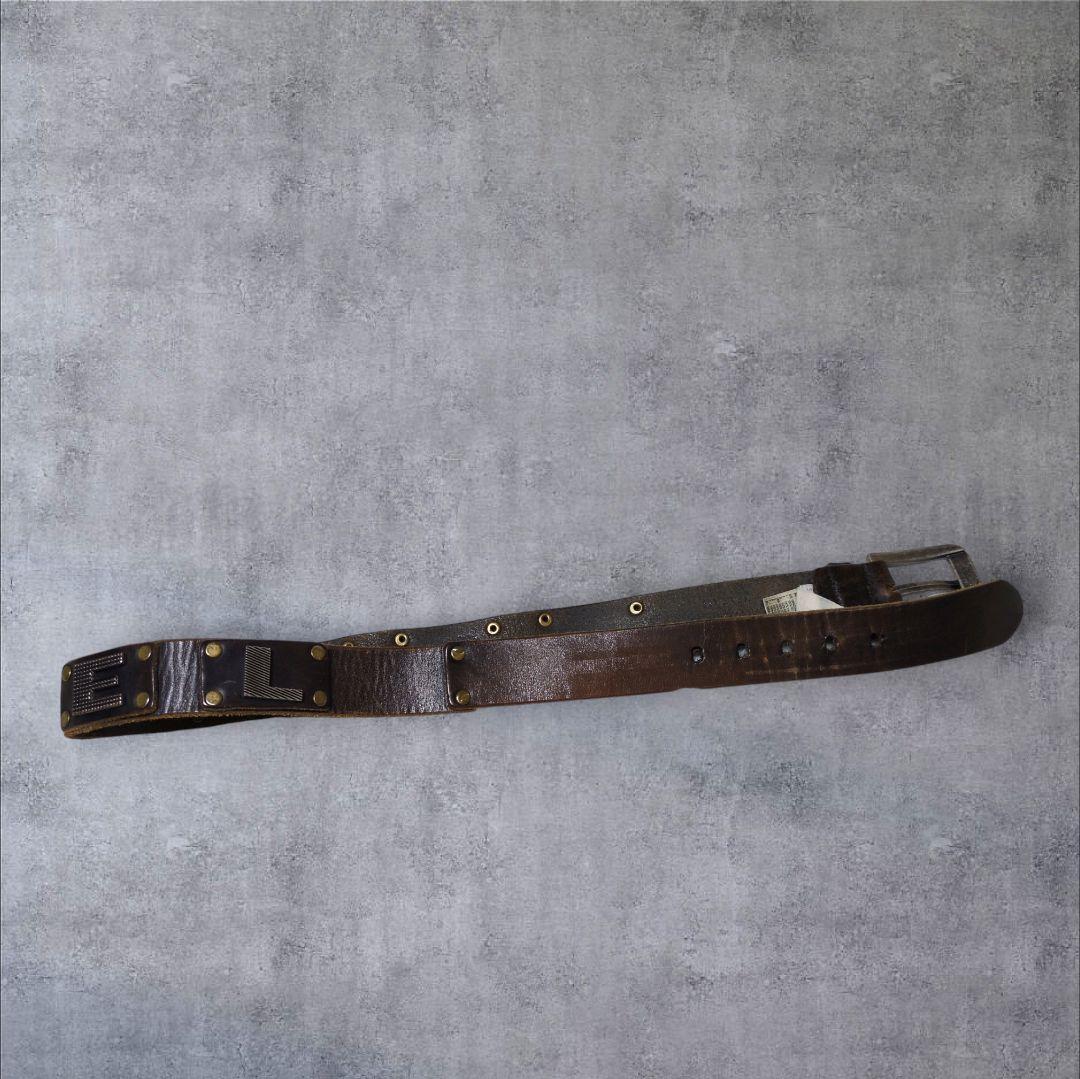 ディーゼル ロゴ スタッズ ベルト イタリア製 本革 ヴィンテージ加工 y2k