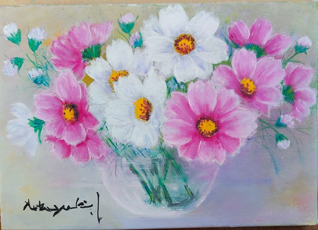 油彩 彩リ（コスモス)SM 洋画家 池畠 史幸 新作真筆画