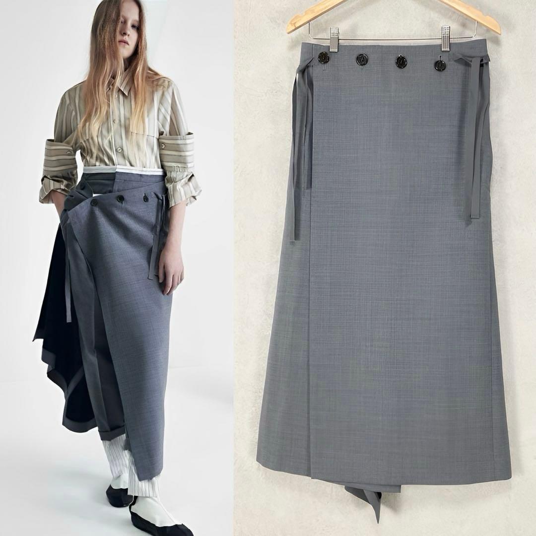 Y's BUTTON DESIGN RAPPED SKIRT グレー1