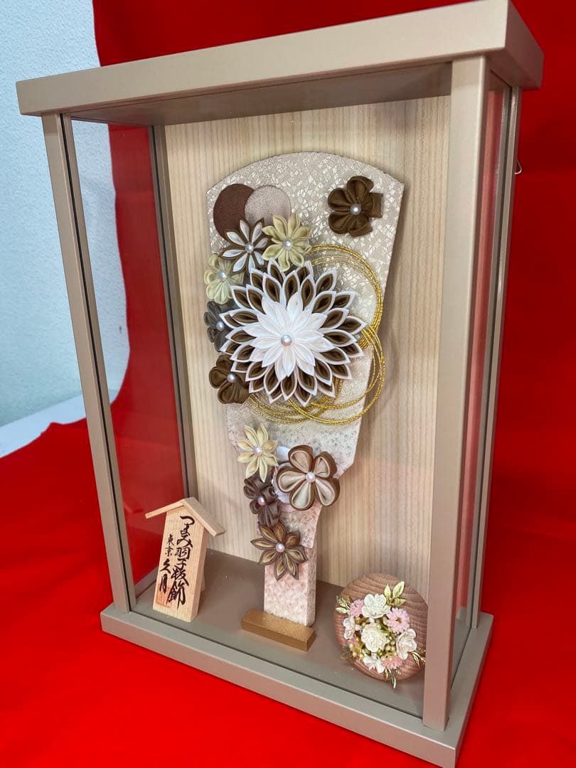 東京久月　かんざし付つまみ細工羽子板・壁掛け・間口約２４×奥行約１１×高約３３㎝