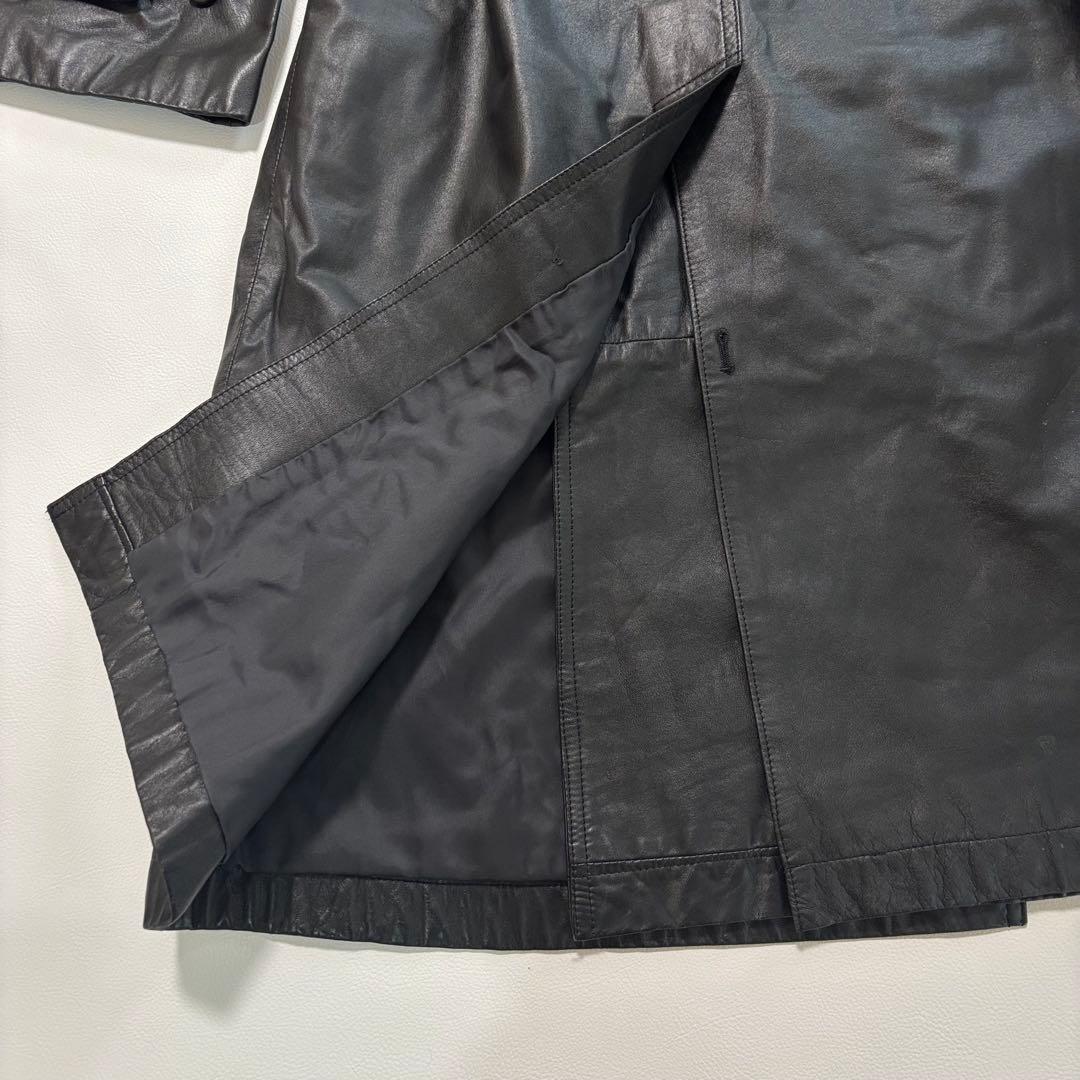 ダーバン[牛革 本革]レザーロングコート Lサイズ ブラック 腰ベルト