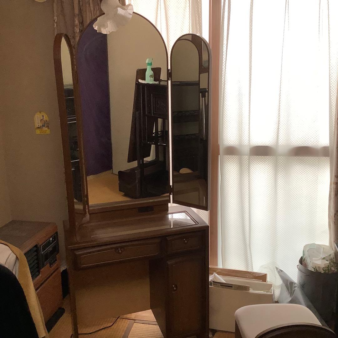 昭和レトロ　三面鏡　ドレッサー　フラワーランプ付き　椅子別売り　姿見　化粧台