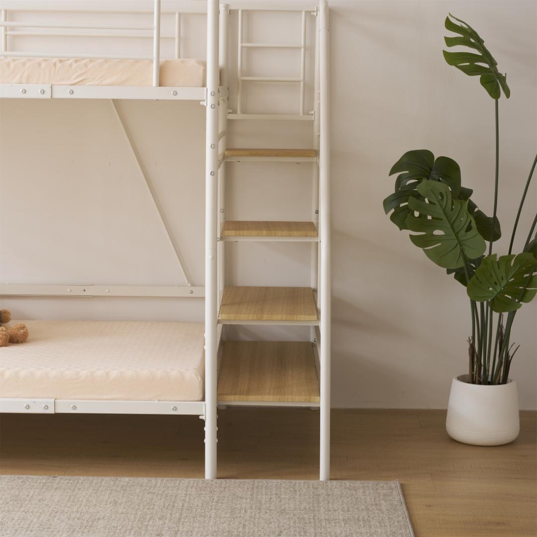 【マットレス2個付】Sロフトベッド 階段付きパイプベッド シングル 収納スチール