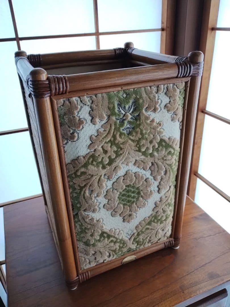 昭和レトロ ラタン ごみ箱 籐家具 バスケット 収納ケース 木製 ダストボックス