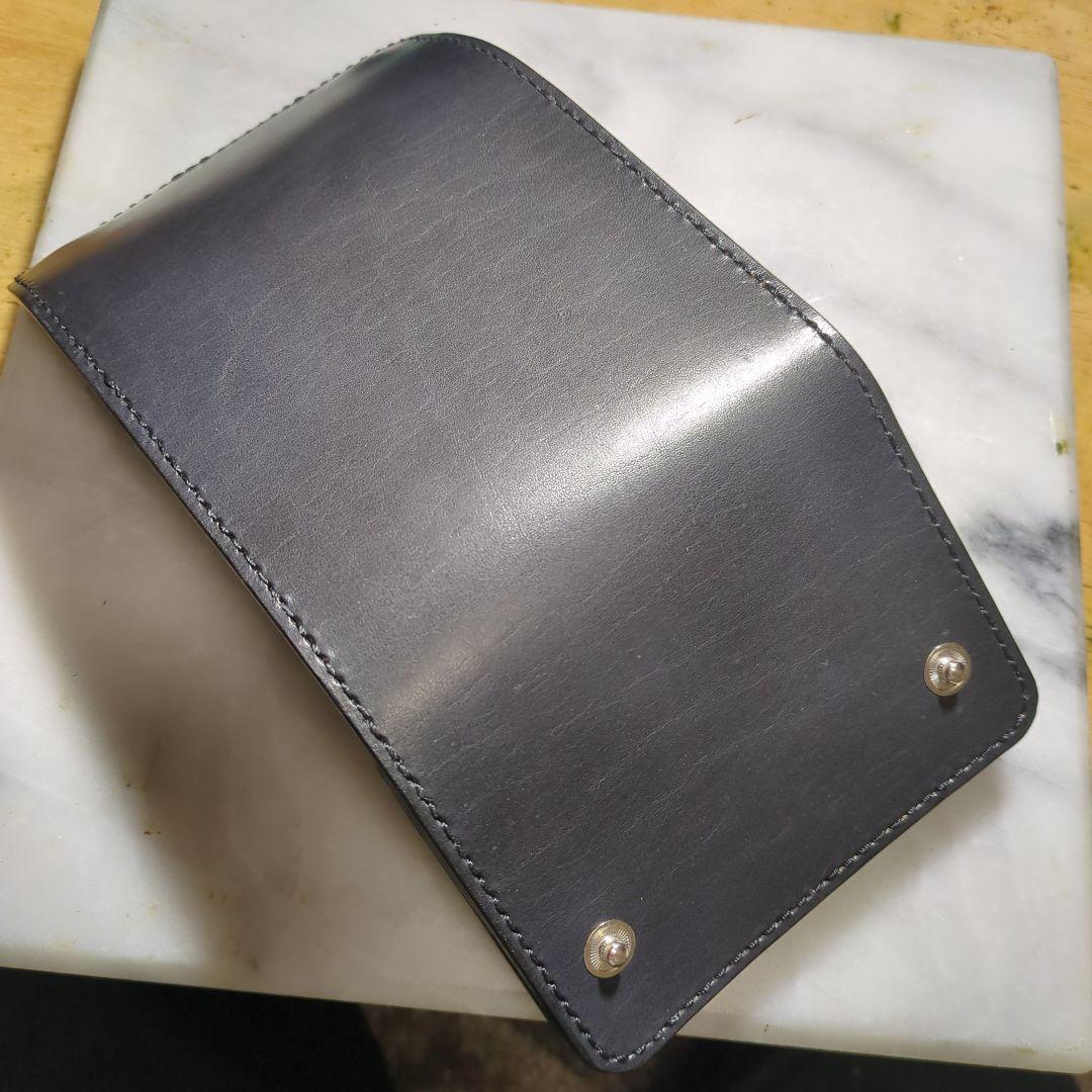 姫路ヌメ革 ハンドメイド 2つ折り財布 ブラック ショートウォレット 黒 新品