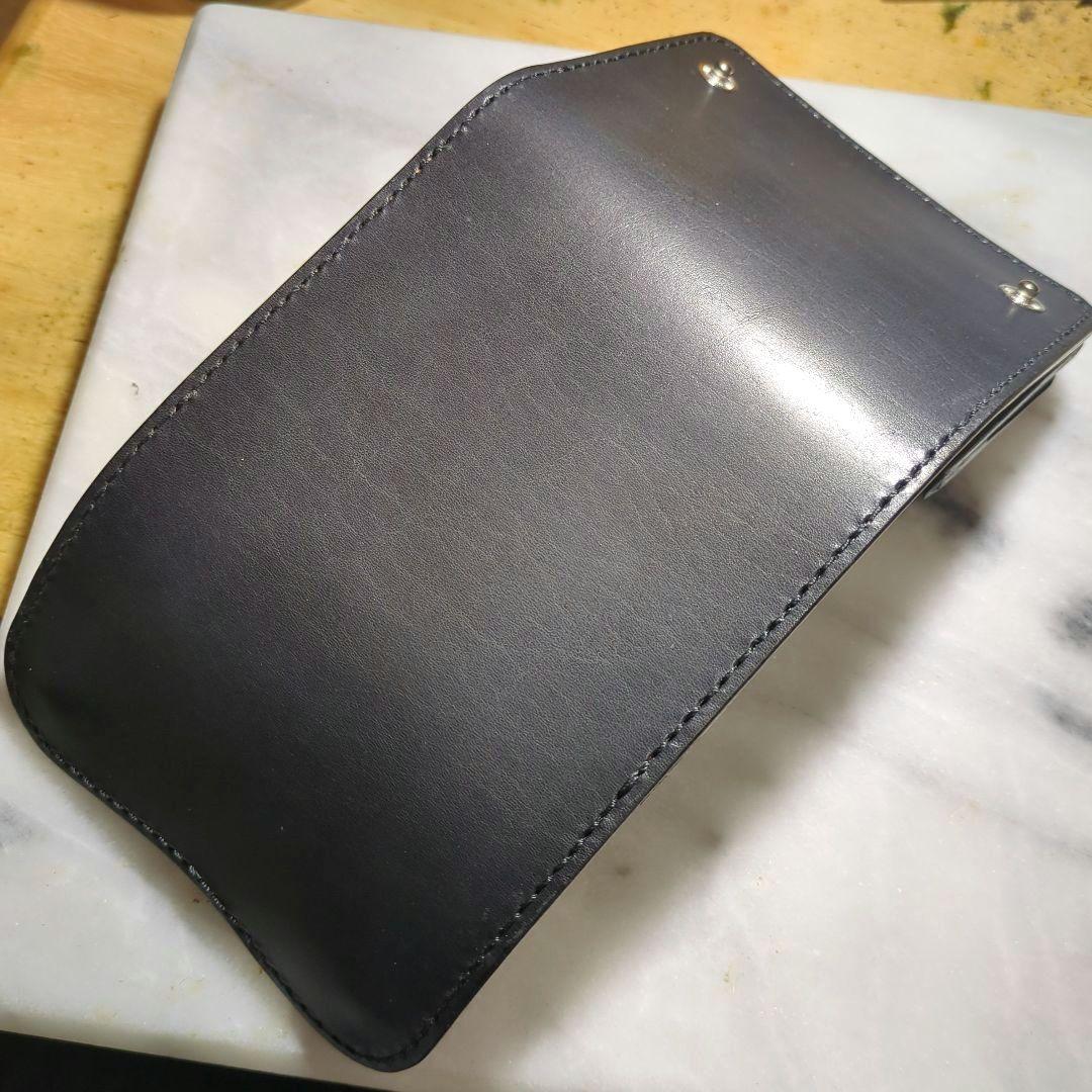 姫路ヌメ革 ハンドメイド 2つ折り財布 ブラック ショートウォレット 黒 新品