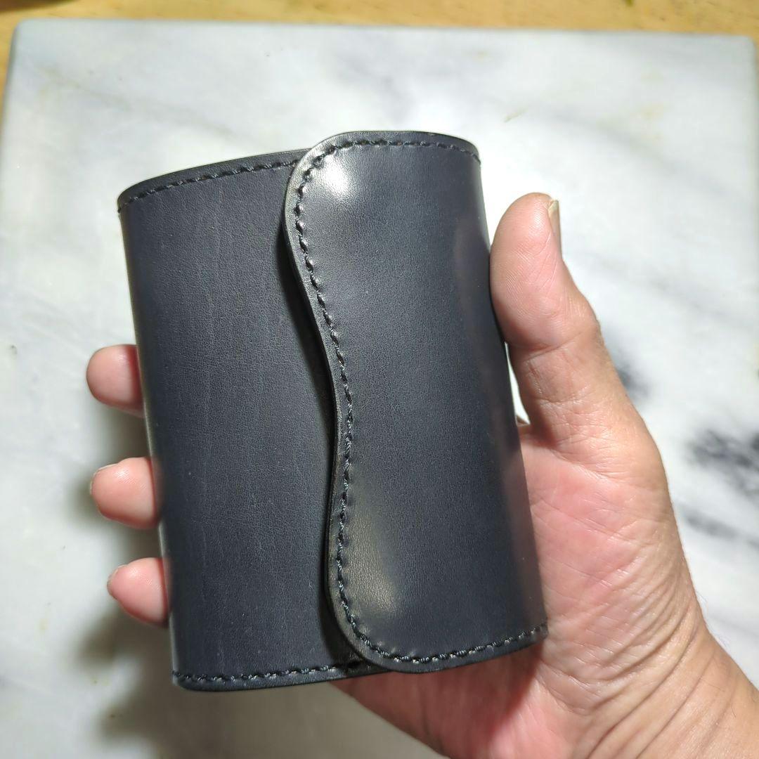 姫路ヌメ革 ハンドメイド 2つ折り財布 ブラック ショートウォレット 黒 新品