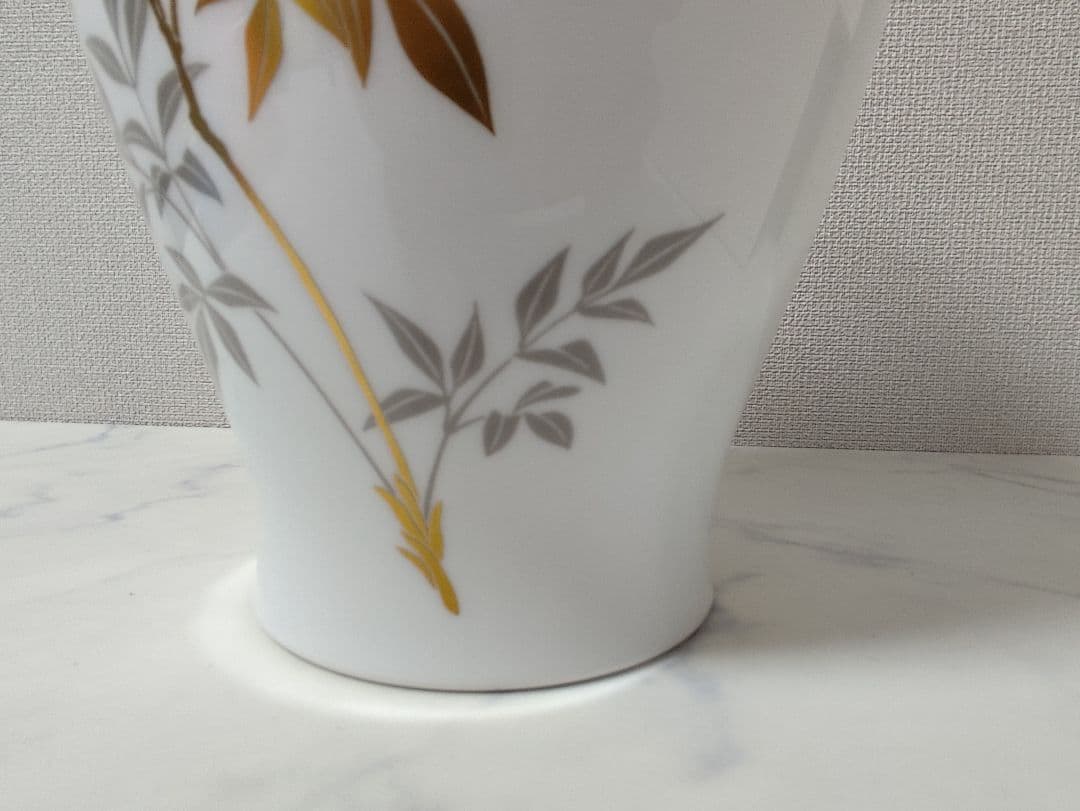 [希少] 大倉陶園 OKURA 花瓶 花器 南天 金彩 フラワーベース