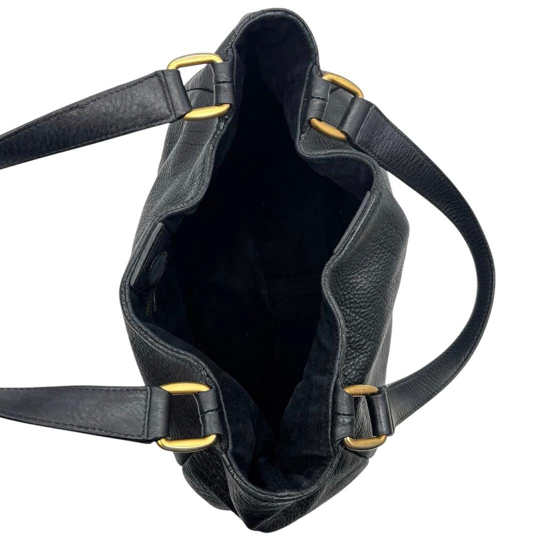 美品◎ヒロフ パフータ A4可 肩かけ可 トートバッグ ハンドバッグ シボ革 黒