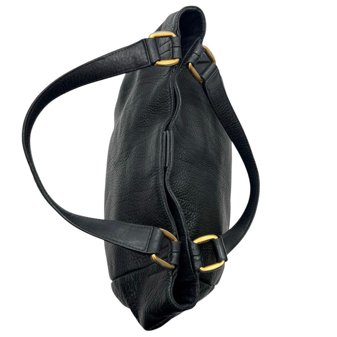 美品◎ヒロフ パフータ A4可 肩かけ可 トートバッグ ハンドバッグ シボ革 黒